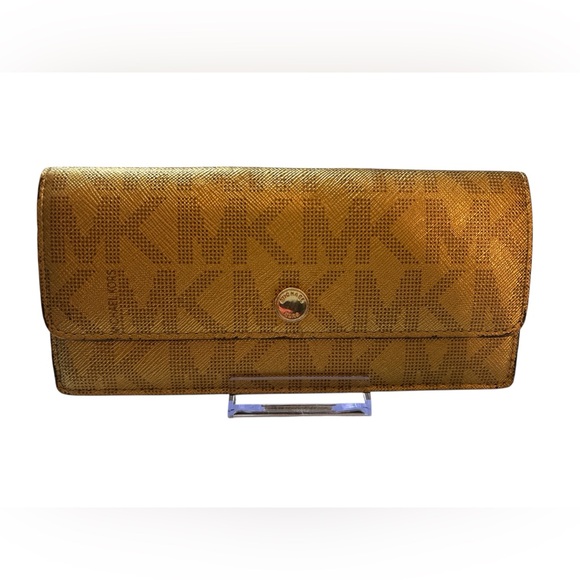 Michael Kors Slim Metallic Gold Monogram Wallet - Picture 1 of 6